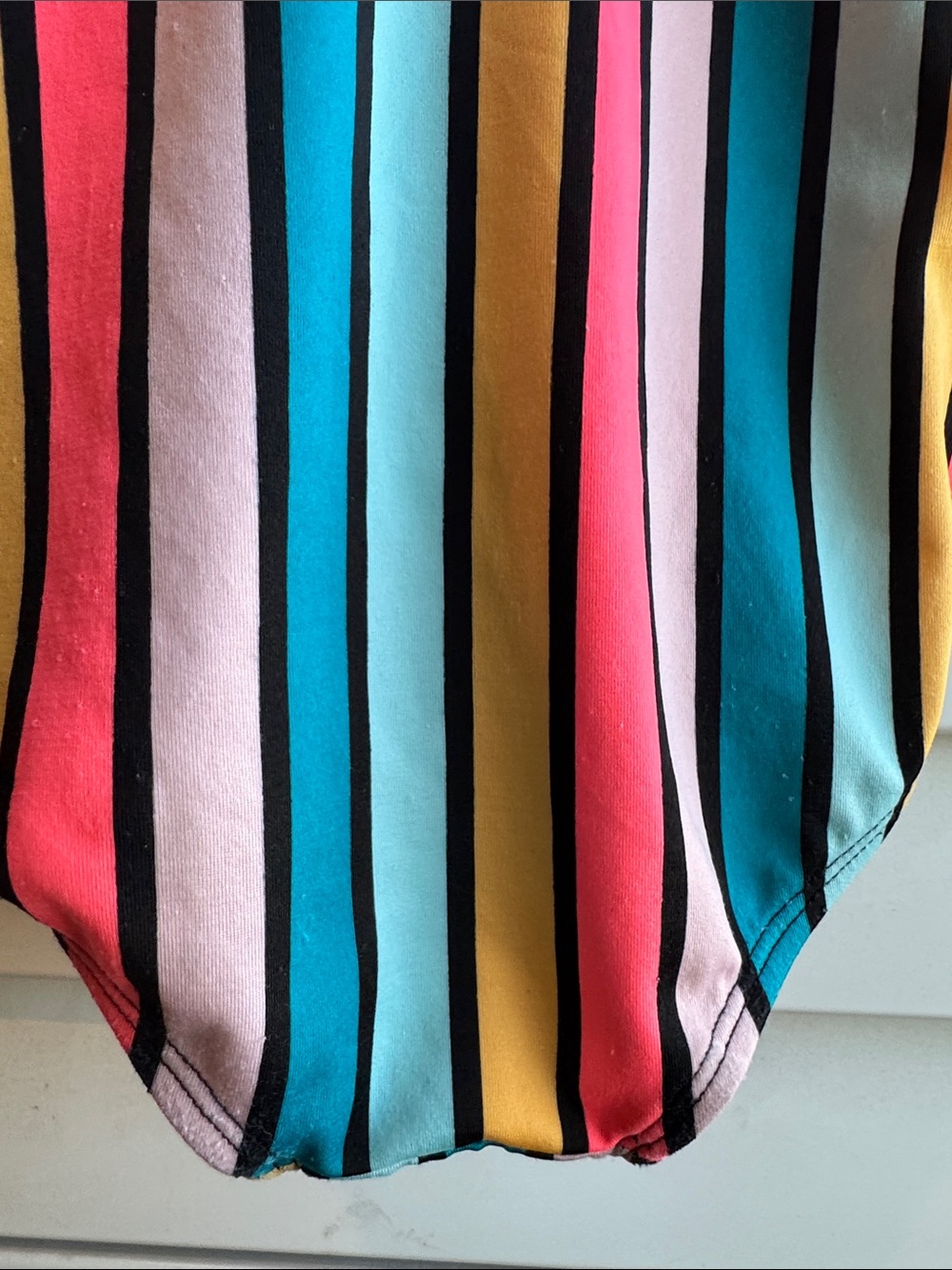 art class Black One-Piece Swimsuit with Teal, Pink, Yellow & Coral Stripes - Picture 4 of 4